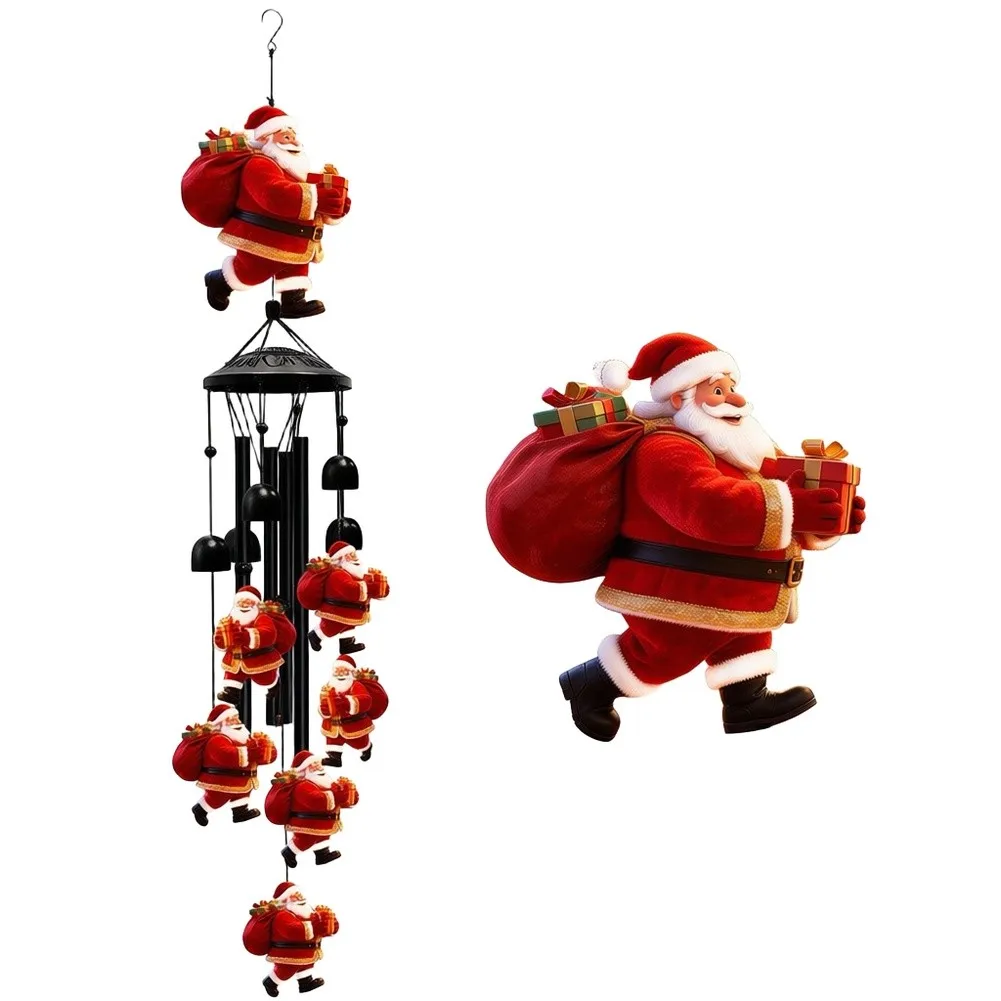 Santa Themed Outdoor Wind Chimes 36IN Metal Construction Red Black Color for Garden Porch Year Round Enjoyment