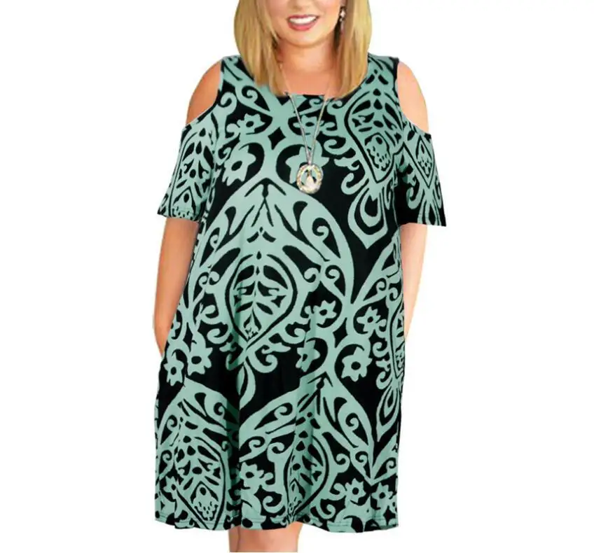 Big Size Clothing 2024 Summer Loose Woman Dress Elegant Sexy Off The Shoulder Flowers Printed Plus Size Dress Mom Vestidos