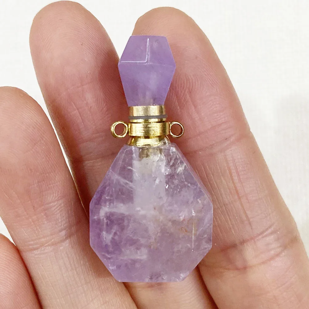 Natural Stone Crystal Perfume Bottle Double Hole Pendant 12-40mm Charm Creative Jewelry DIY Boutique Necklace Earrings Accessory