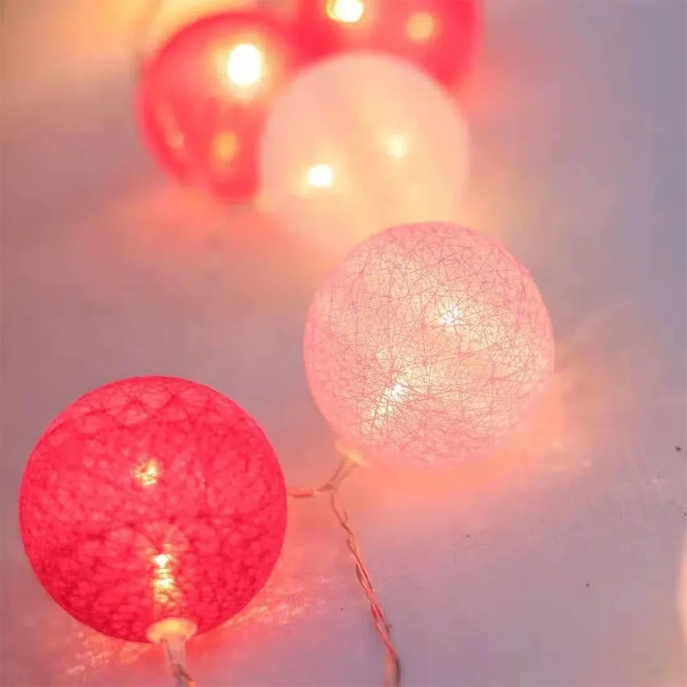 20LEDs Cotton Ball String Lights Battery Powered Garland Fairy Lights For Outdoor Holiday Wedding Xmas Party Decoration Lighting