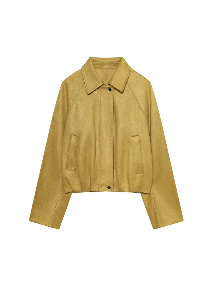 

European style new women's fashion versatile temperament simple slim suede effect pilot jacket coat