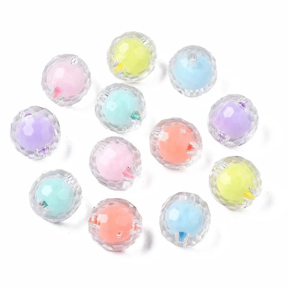 

20PCS Transparent Acrylic Beads Bead in Bead Round Mixed Color 16mm Hole: 2 5mm