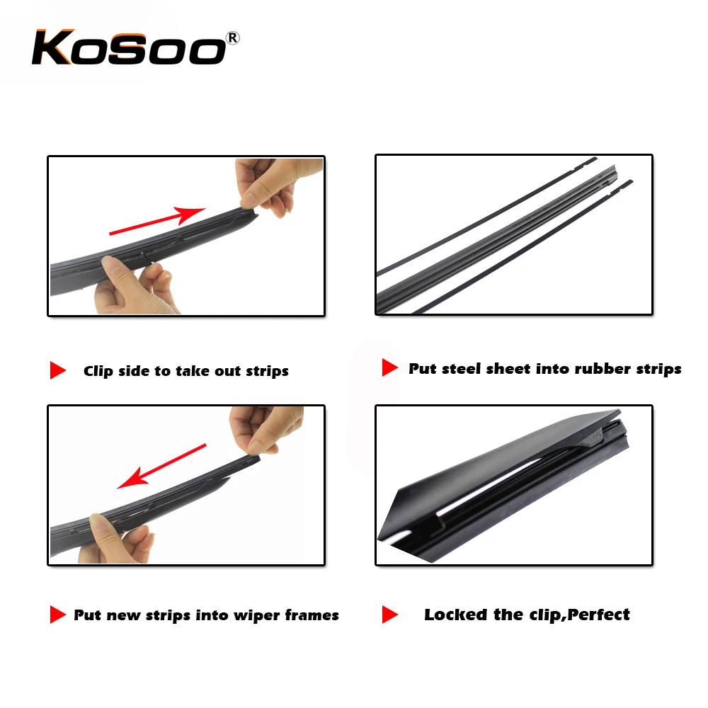 KOSOO 2PCS Car Wiper Blade Windscreen Natural Rubber Replacement Strip 8MM 14\