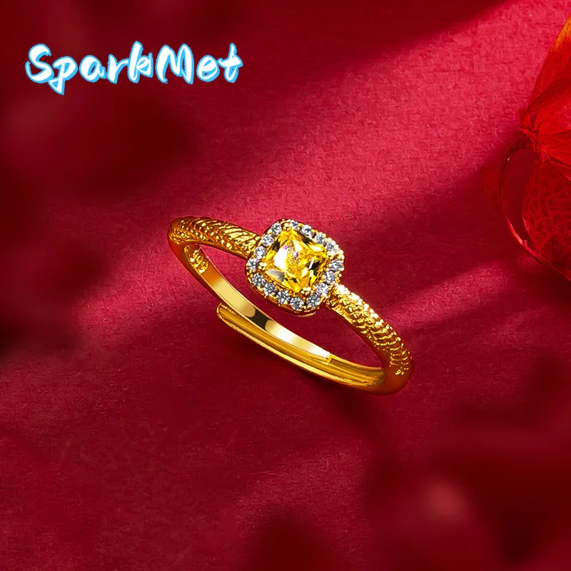 

Sparkmet Women's Light Luxury Flash Small Candy 9999 24K Real Gold Yellow Diamond Necklace Bracelet Ring EarnailHigh Grade Feeli