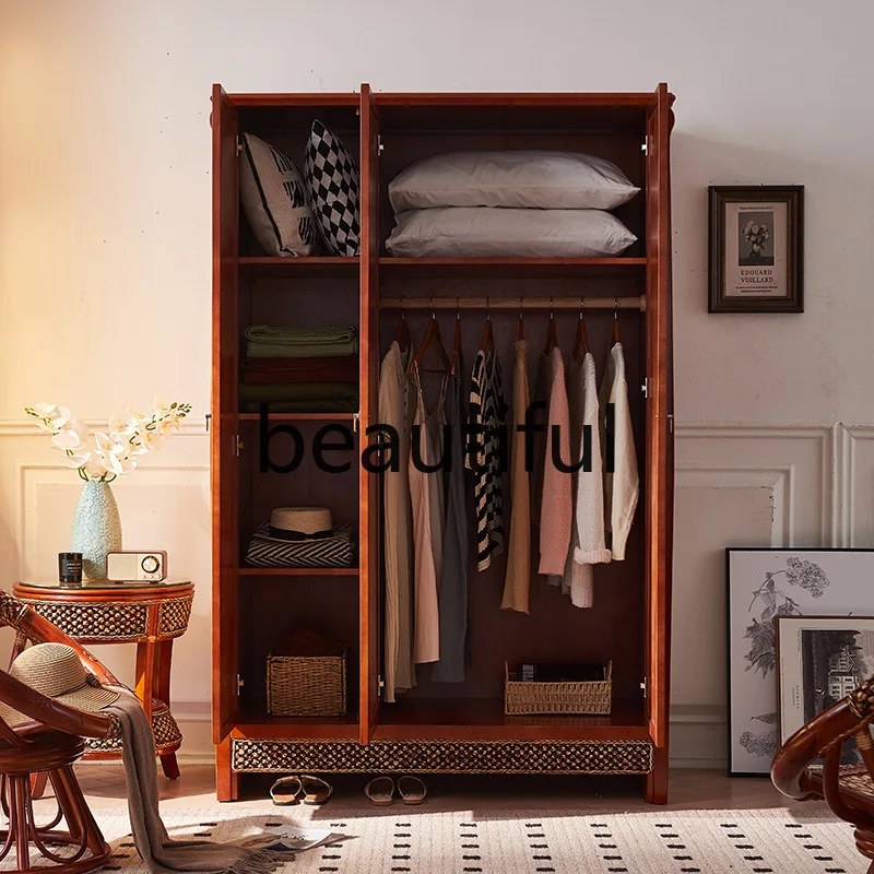 Classic mahogany three-door wardrobe Chinese-style household bedroom solid wood wardrobe beech partition hanging wardrobe