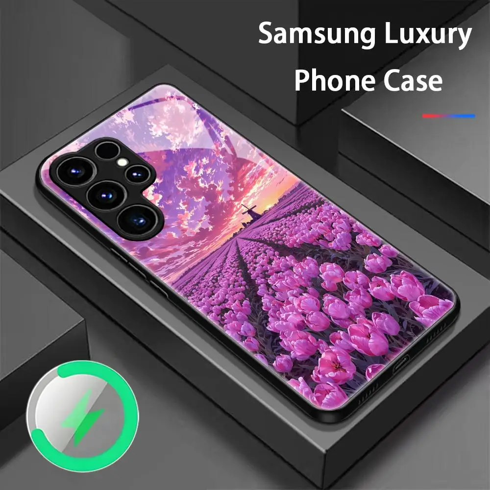 flowers Phone Case For Samsung S26 S25 S24 S23 S22 S21 S20 Plus Ultra Glass Magnetic Case