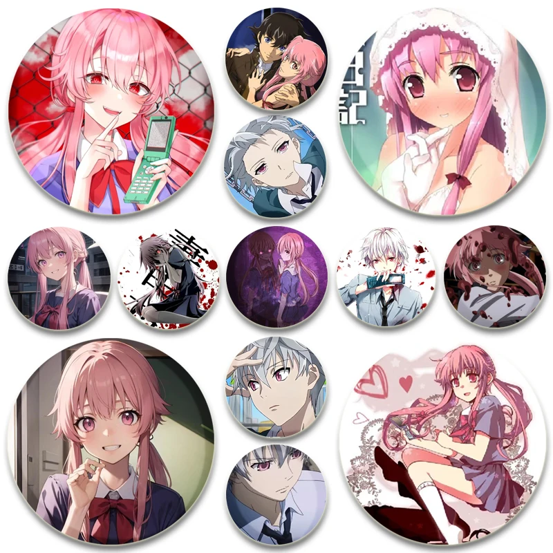 32/44/58mm Cartoon Style Badge Future Diary Brooches on Backpack Clothes Handmade Round Enamel Pins for Jewelry Gifts Accessory