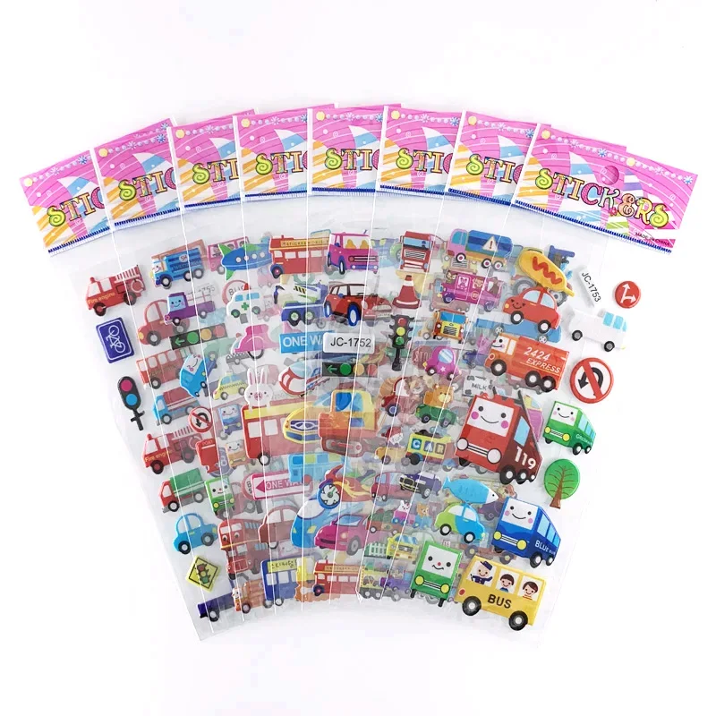 12pcs Children Bubble Stickers 3D Sticker Toys Plastic Multiple Series Cartoon Dinosaur Animal Heart Kids Birthday Gift TMZ
