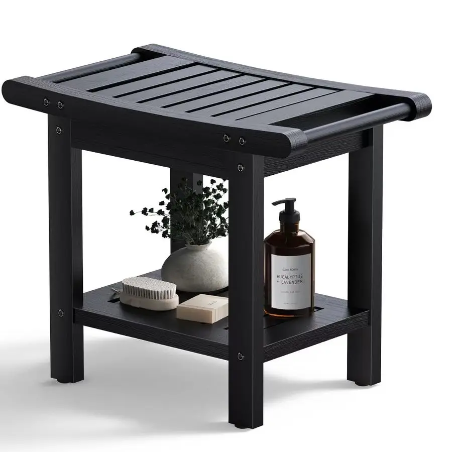 

HDPE Shower Bench Seat, Larger Size 22, Black Shower Benches for Inside Shower, Waterproof Shower Stool with Handles amp Storag