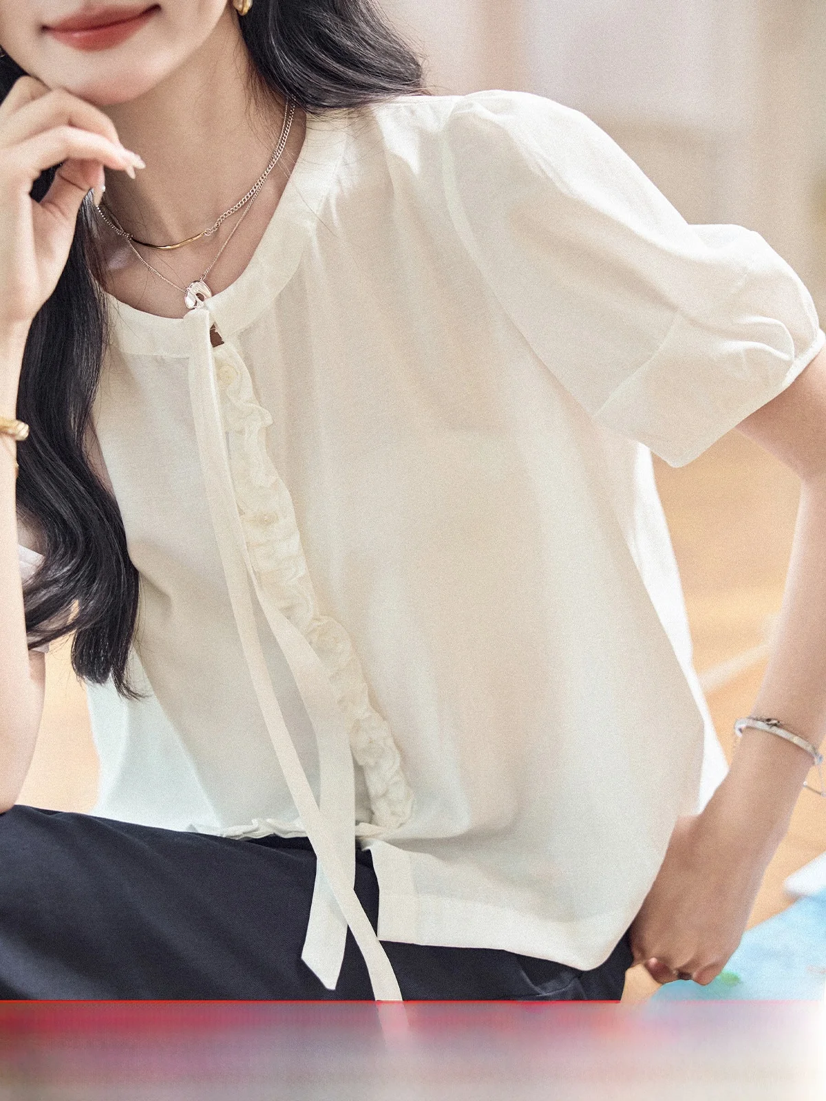 

Simple Ele round Ne ort Sve irt Studio Blue Women's irt Summer New Sle Breathable Comfortable Polyester...