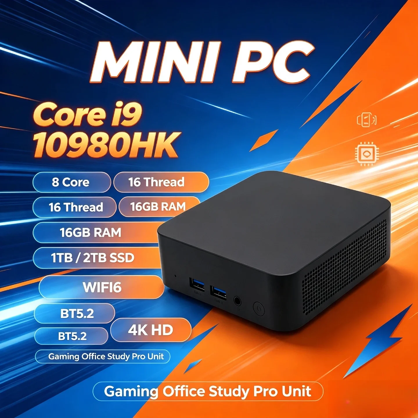MINI PC Intel Core i9 10980HK 8 Core 16 Thread 16GB RAM 1TB 2TB SSD 4K HD WIFI6 BT5.2 Gaming Office Study Pro Unit