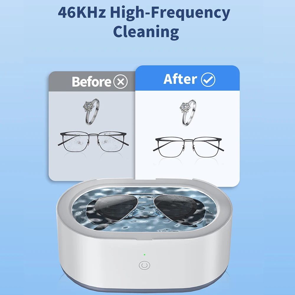 Household Jewelry Ultrasonic Cleaner 600ML Ultrasonic Glasses Jewelry Cleaner 46KHz High Dentures Retainer Cleaning for Glasses