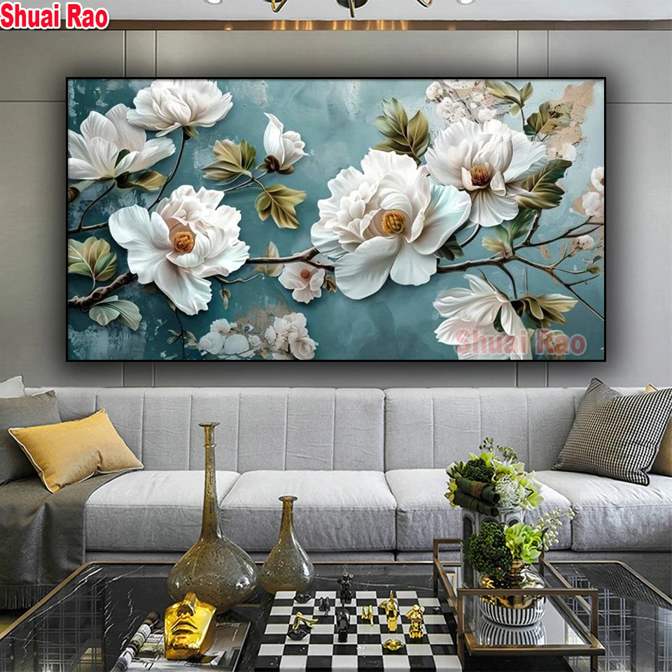 

Vincent White Flowers DIY Diamond painting New 2024 Floral Full Square Round Diamond Mosaic Art Modern Wall Decor Picture