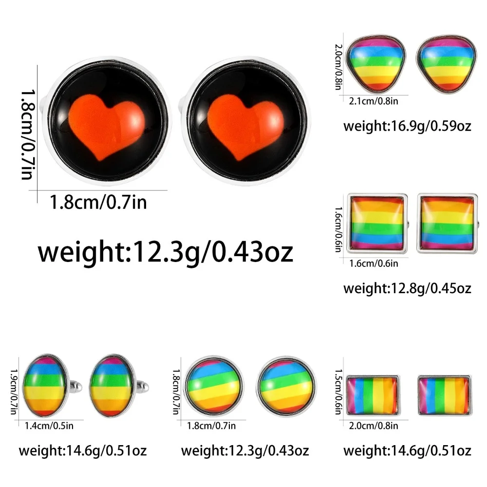 5 أشكال للرجال كابوشون زجاج قوس قزح صورة فنية أزرار أكمام LGBTQ زر كم نمط القلب الأحمر