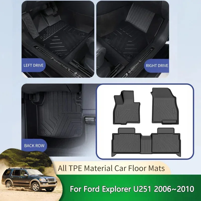 for Ford Explorer U251 2006~2010 Car Waterproof Non-slip Floor Mats Full Surround Protective Liner Foot Pads Carpet Accessories