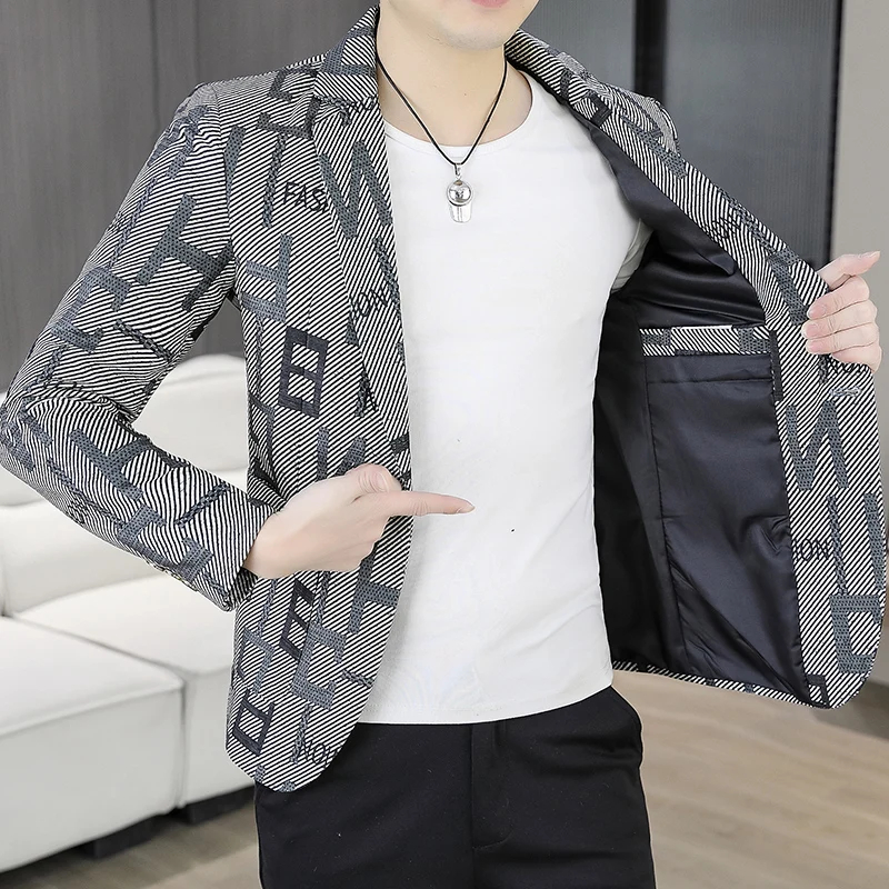 2025 Autumn Suit Jacket Men's Korean Version Casual Slim Fit Handsome Suit Jacket Letter Printing Social Costume Homme 4xl