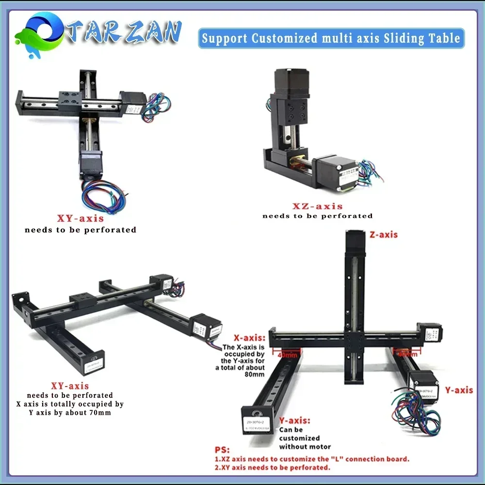 Mini T-type Sliding Table Linear Rail Stage 50/100/200/300mm Stroke Trapezoidal screw Stepper Motor for XYZ Axis CNC 3D Printer