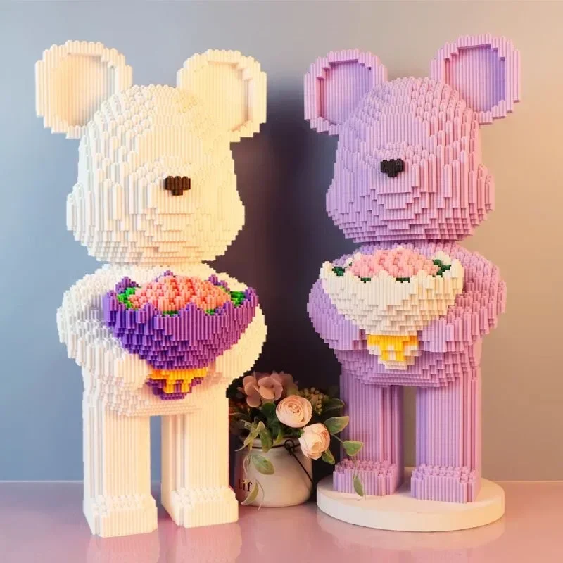 

48cm Flower Violent Bear Huge Children's Building Block Toys with Small Particles Bricks 3D Model Children's Adult Gift