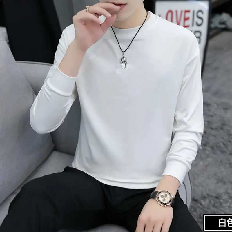 2023 Autumn and Winter Korean Casual Pullover Solid Color Simple Half High Neck Slim Fitting Long Sleeved Men\'s Knitted Sweater