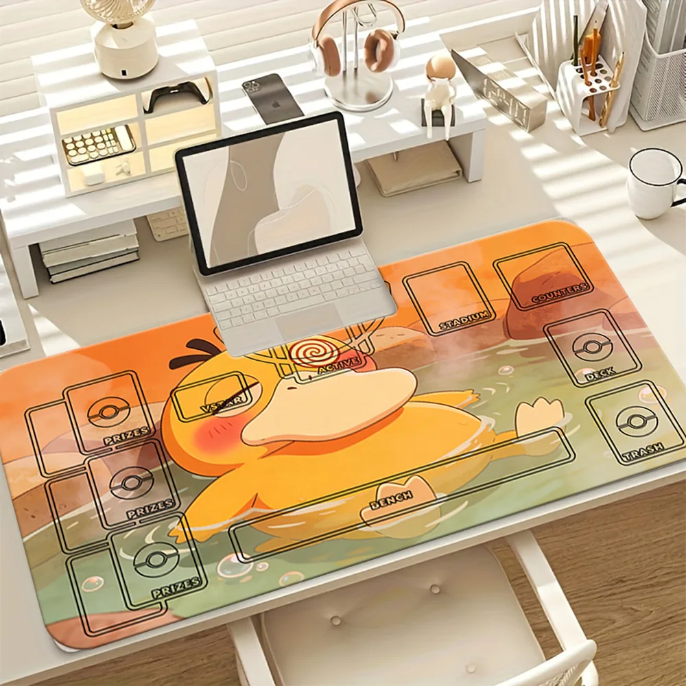 

Pokemon Psyduck Relaxing Hot Spring TCG Playmat, Non-Slip Rubber Base Washable Cloth Surface Large Gaming Mouse Pad