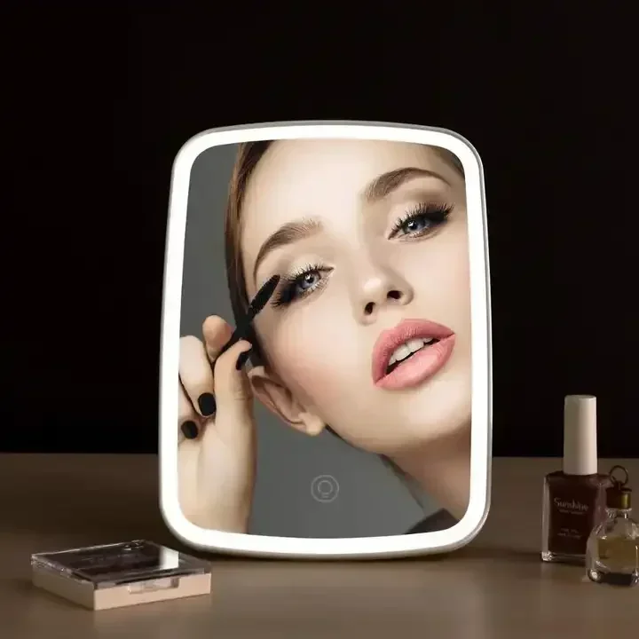 Portable Makeup Mirror With Led Light Touch Screen 3color Light Vanity Folding Dressing Mirror Light Home Beauty Tools