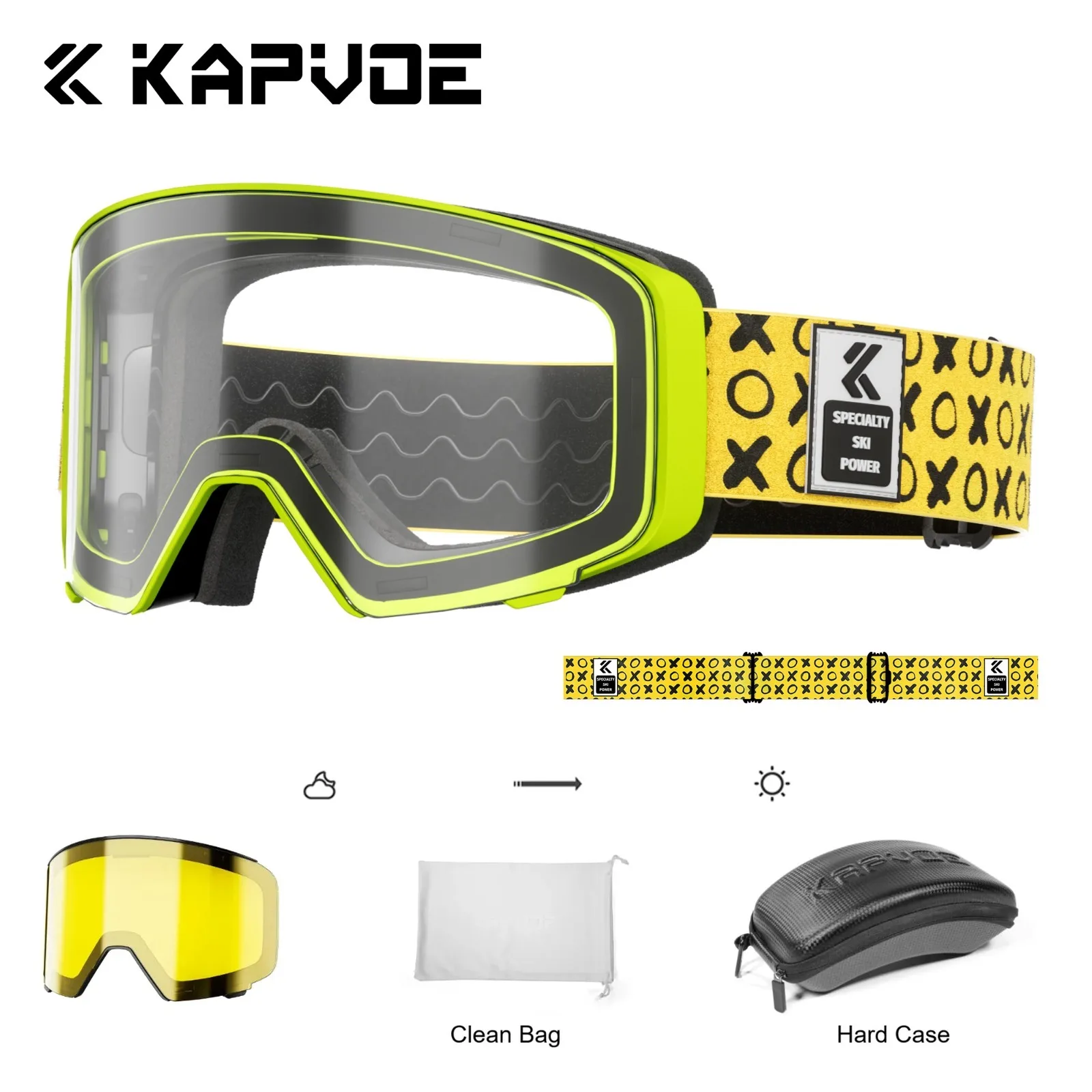 

Горнолыжные очки Kapvoe с желтыми линзами и чехлом, фотохромные, зимние, для мужчин и женщин, с магнитным креплением, противотуманные, для сноуборда, для взрослых.