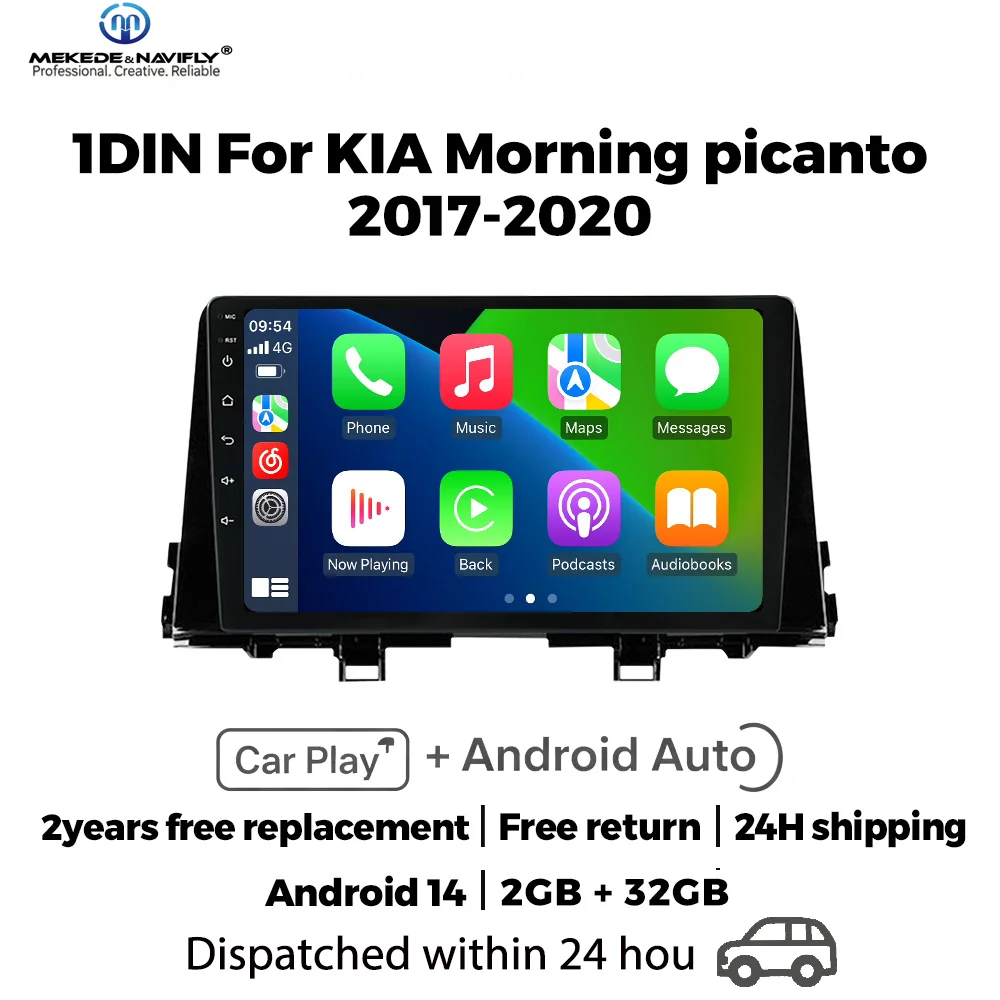 

Автомагнитола Android 14 1 Din для Kia Morning 3 Picanto 2017-2020 с беспроводным CarPlay, центральный мультимедийный плеер, GPS, Bluetooth
