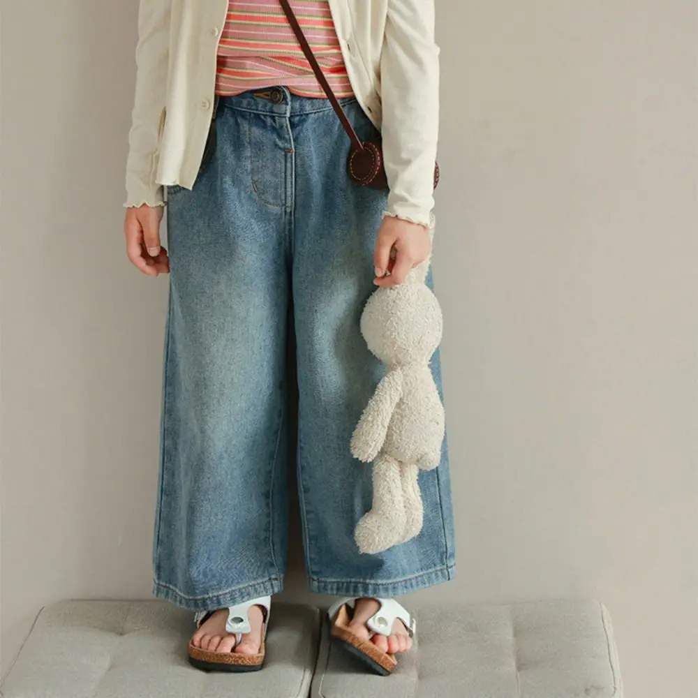 Harajuku Rechte Jeans Hoge Taille Wijde Pijpen Kinderen Y2K Jeans Cowboy Broek Losse Kleine Meisjes Denim Broek Streetwear