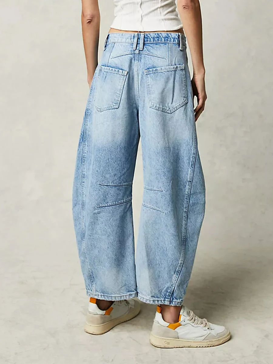 Frauen lose weites Bein Jeans einfarbig Mid-Rise Barrel Jeans hose Frühling Herbst Freizeit hose Streetwear Punk trend ige lange Hosen