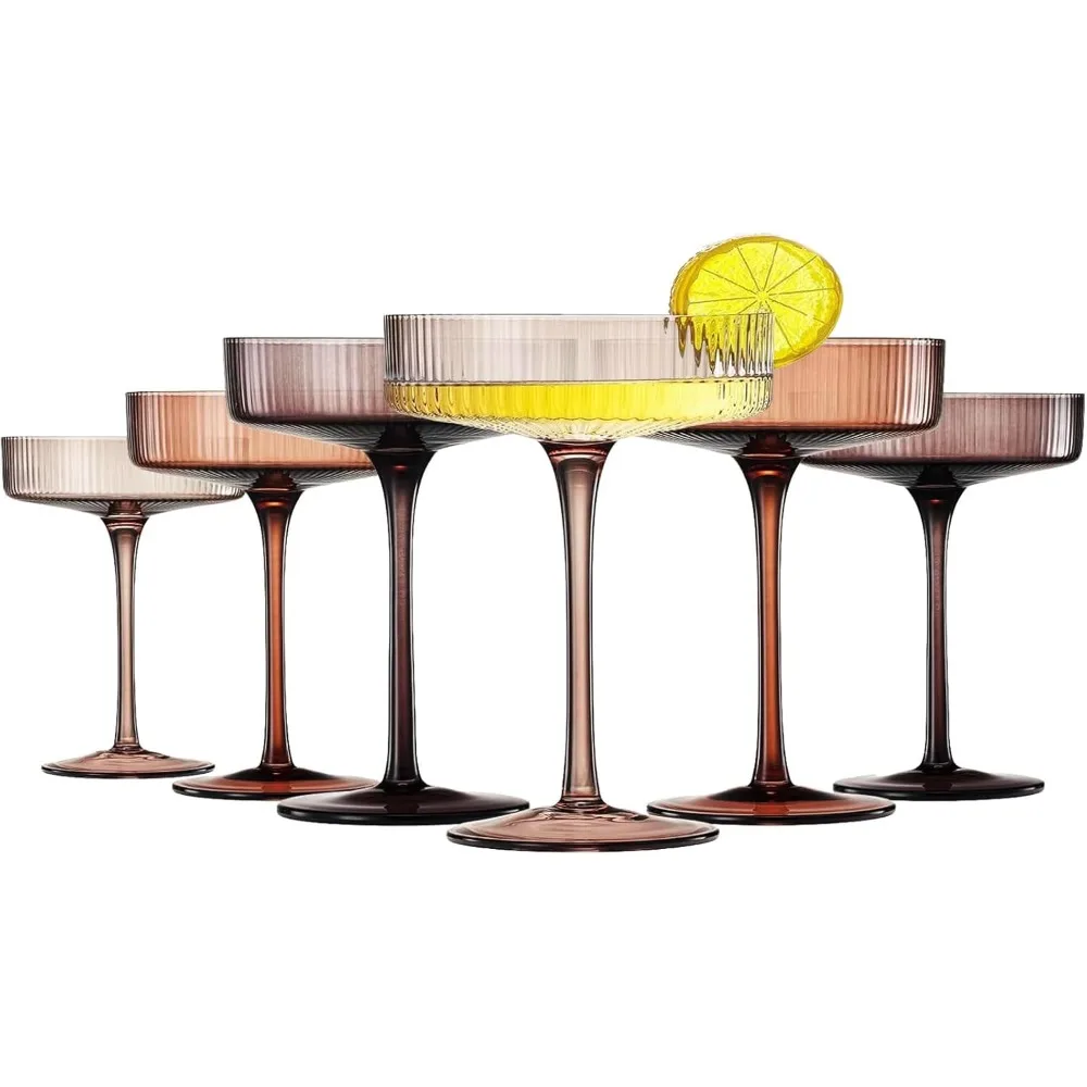 

Venus Colors 6 Pcs Ribbed Coupe Glasses, 10 oz Vintage Coupe Glass Set, Unique Martini Glass, Classic Cocktail Galssware, Bar D