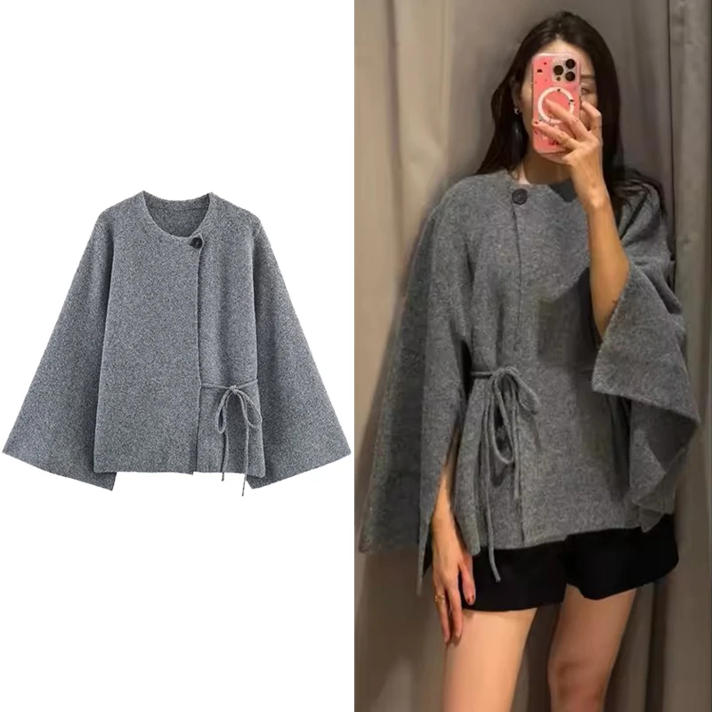 سترة نسائية موضة 2025 معاطف قصيرة محبوكة ومربوطة سترات فضفاضة غير رسمية عالية الشارع للنساء ملابس خارجية جديدة بأكمام طويلة #1