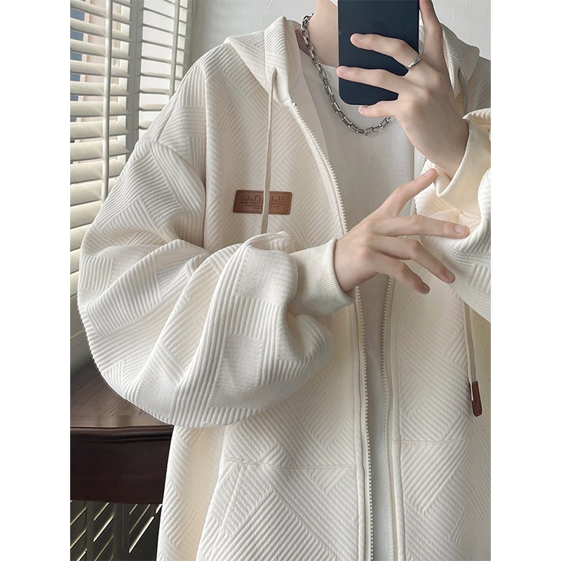 

Fall Large Size 300 Pou Vintage Open Cardigan Hoodie Men's Heavyweight Loose Outerwear Ins American Sle Casual Sweatirt