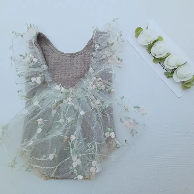 2Pcs/set Lace Girls Dress with Hairband for Newborns Baby Photography Props 425F