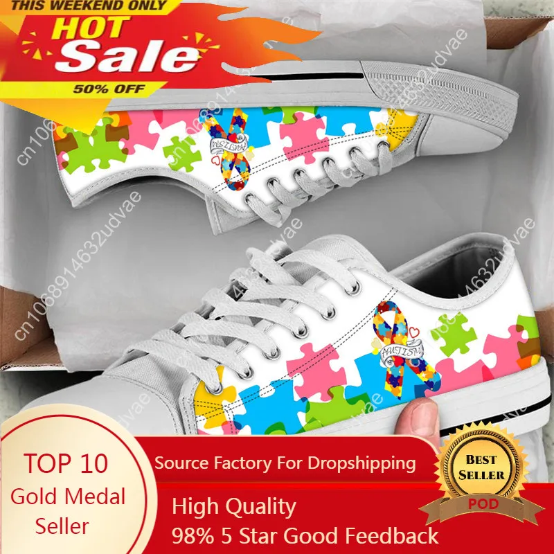 

Autism Awareness Cancer Ribbon Design Women's Canvas Flat Shoes Summer Comfort Low Top Shoes 2023 Lace-up Shallow Mesh Tennis