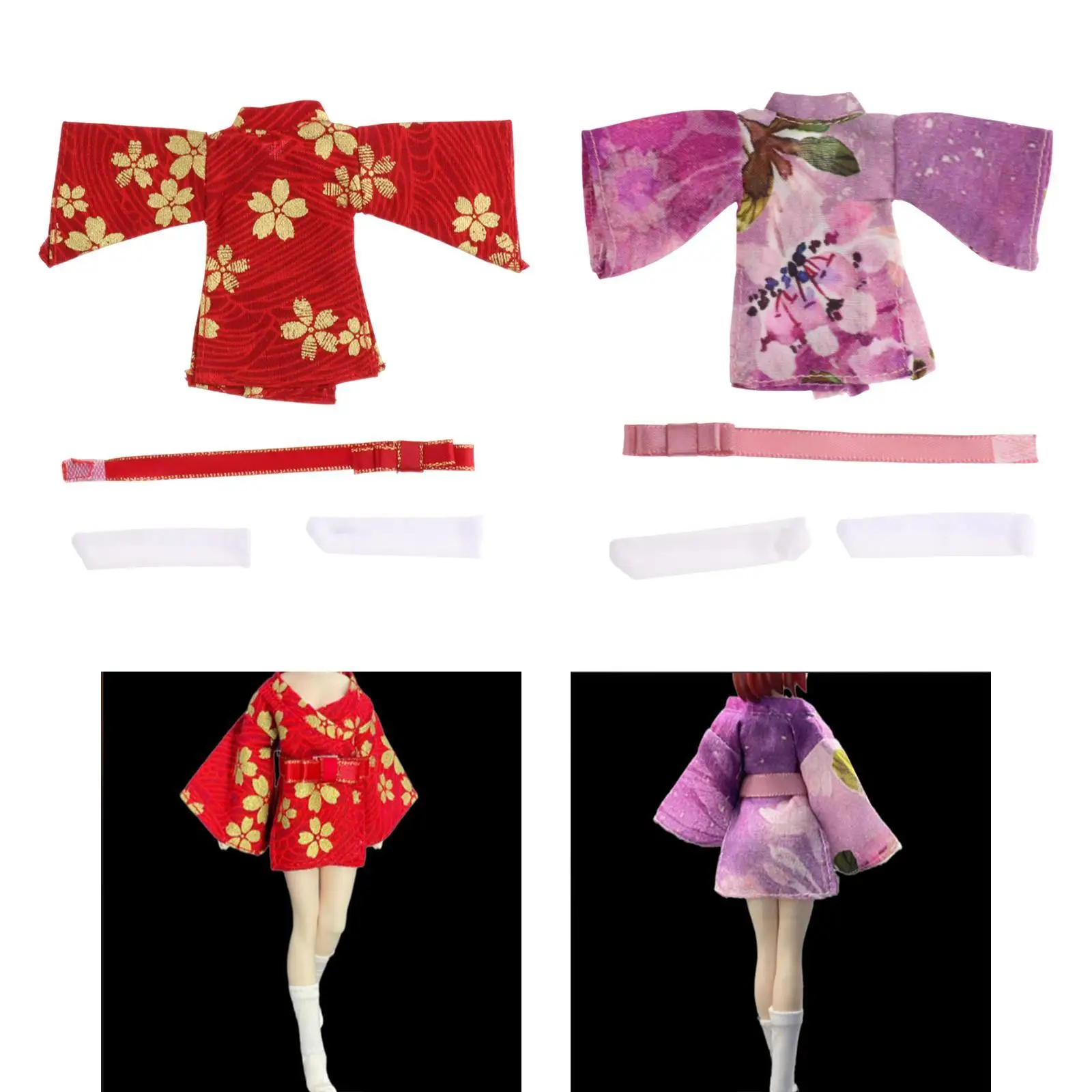 

1/12 Scale Female Kimono Clothes Fashion Handmade Doll Accessories Miniature for 6inch Female Action Figures Dress up Costume