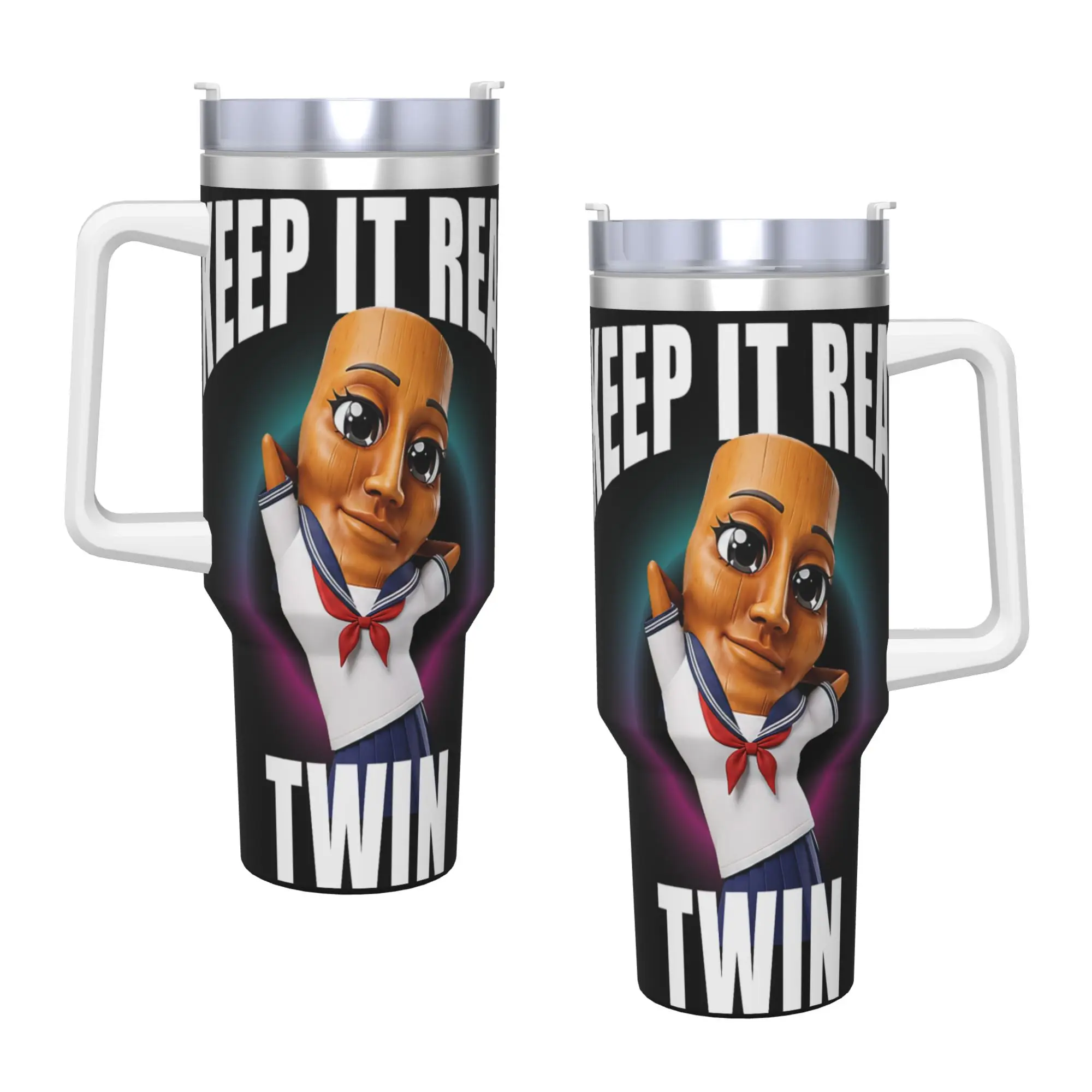 Keep It Real Twin Funny Tung Sahur Chan Brainrot Meme Stainless Steel Tumbler Car Mugs Heat Cold Drink Milk Tea Water Bottle