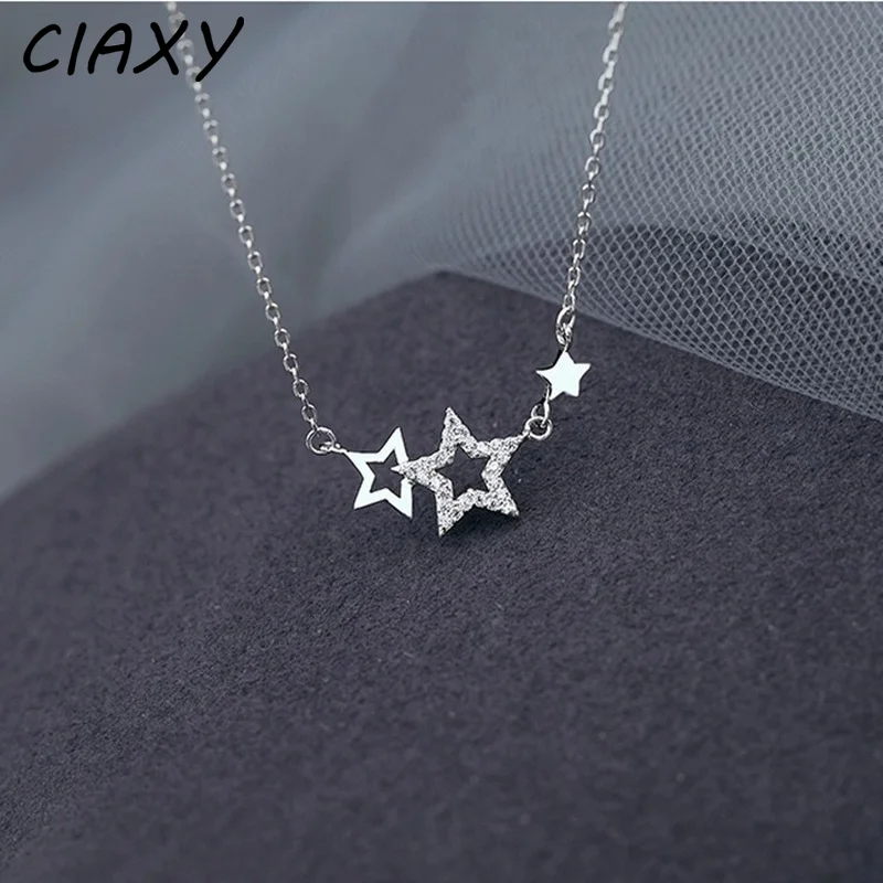 CIAXY Silver Color Inlaid Zircon Star Necklaces for Women Sweet and Cute Pendant Choker Fashion Creative Jewelry Gift