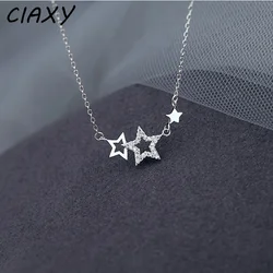 CIAXY Silver Color Inlaid Zircon Star Necklaces for Women Sweet and Cute Pendant Choker Fashion Creative Jewelry Gift