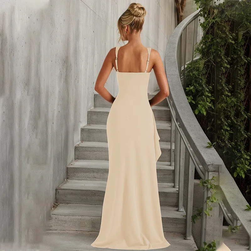 Damen Bodycon Abendkleid, Spaghetti-Träger Quadratischer Ausschnitt Schlitz Midi-Kleid Sexy Formelles Ballkleid Partykleider – Detail 28