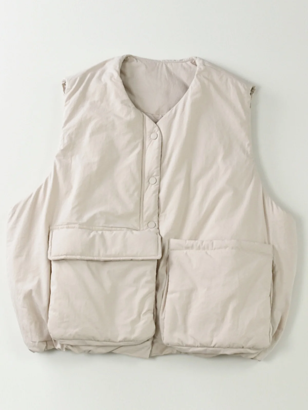 سترة قطنية خفيفة الوزن للنساء 2024، ملابس عمل شتوية، جيوب كبيرة، بدون أكمام، وسادة كتف، جاكيت، ياقة مستديرة، تفاصيل أزرار