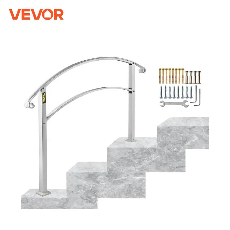 VEVOR Wrought Iron Handrail Fits 1 or 5 Steps with Installation Kit Hand Rails for Outdoor Steps Transition Handrail Stair Rail