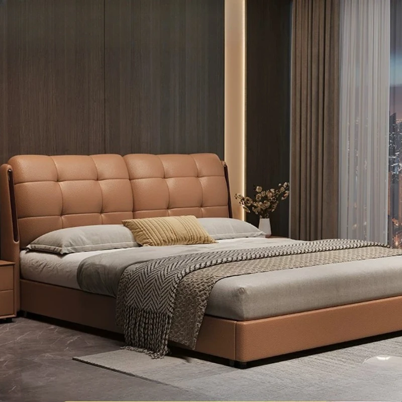 

Простая роскошная двуспальная кровать для спальни, современная детская кровать с изголовьем, кожаная кровать для сна, уникальная мебель