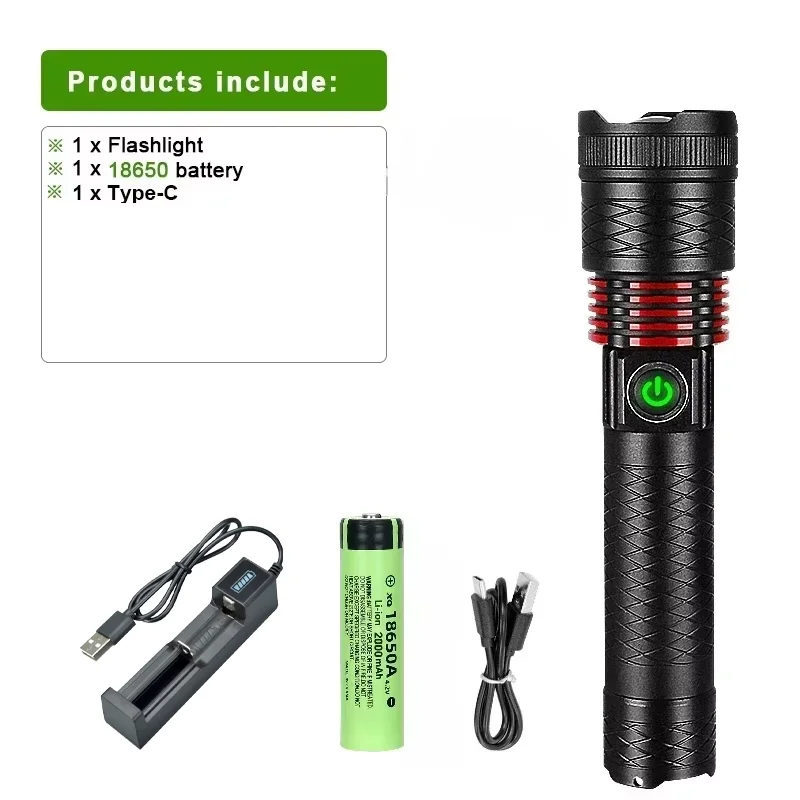 Ultra Bright 300W LED Flashlight Strong Light Long Range Spotlight Torch USB Rechargeable Ultra Powerful Flashlight Camping Lamp