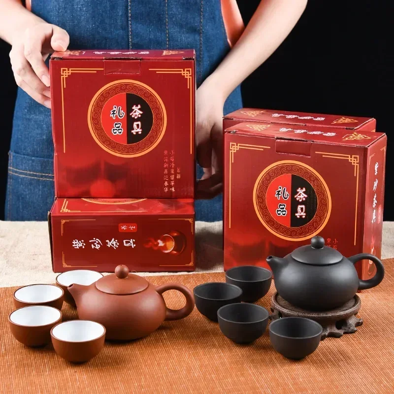 Purple sand Kung Fu tea set, a full set of four cups of thickened ceramic teapot, flower teapot