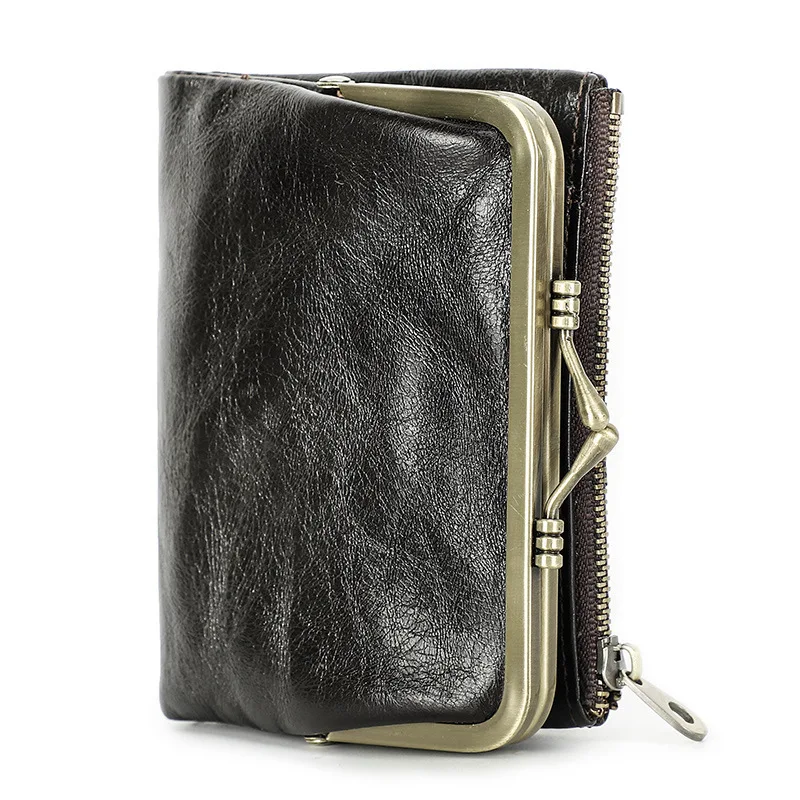 New Anti Theft Brush Head Layer Cowhide Fashion Iron Clip Genuine Leather Women's Zero Wallets Women Wallets Coin Purses Holders