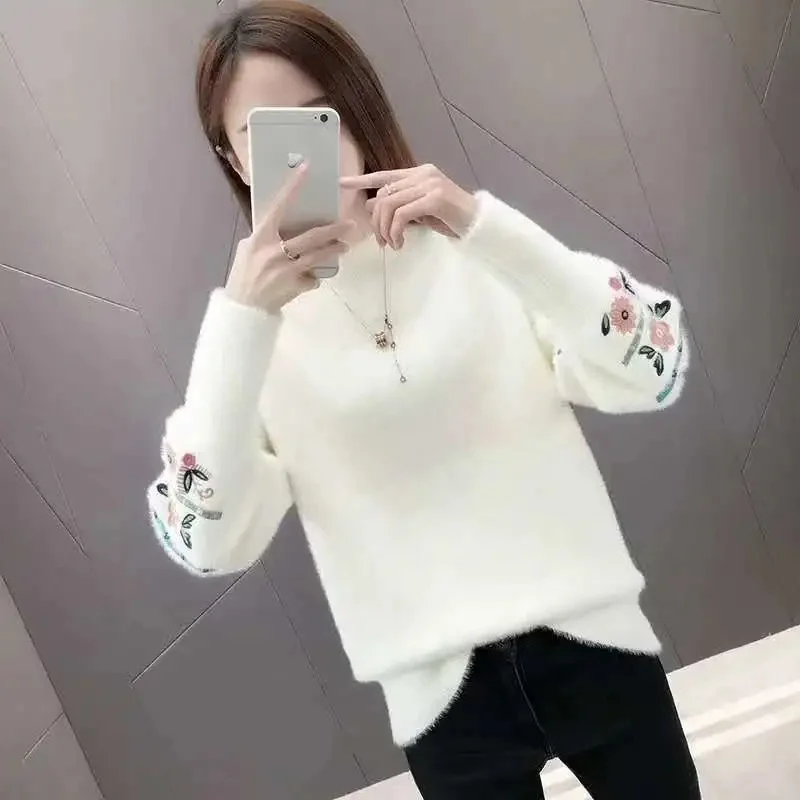 Woman Sweaters 2023 Autumn Winter Tops Turtleneck Sweater Women Slim Pullover Jumper Embroidery Knitted Sweater Pull Femme Hiver