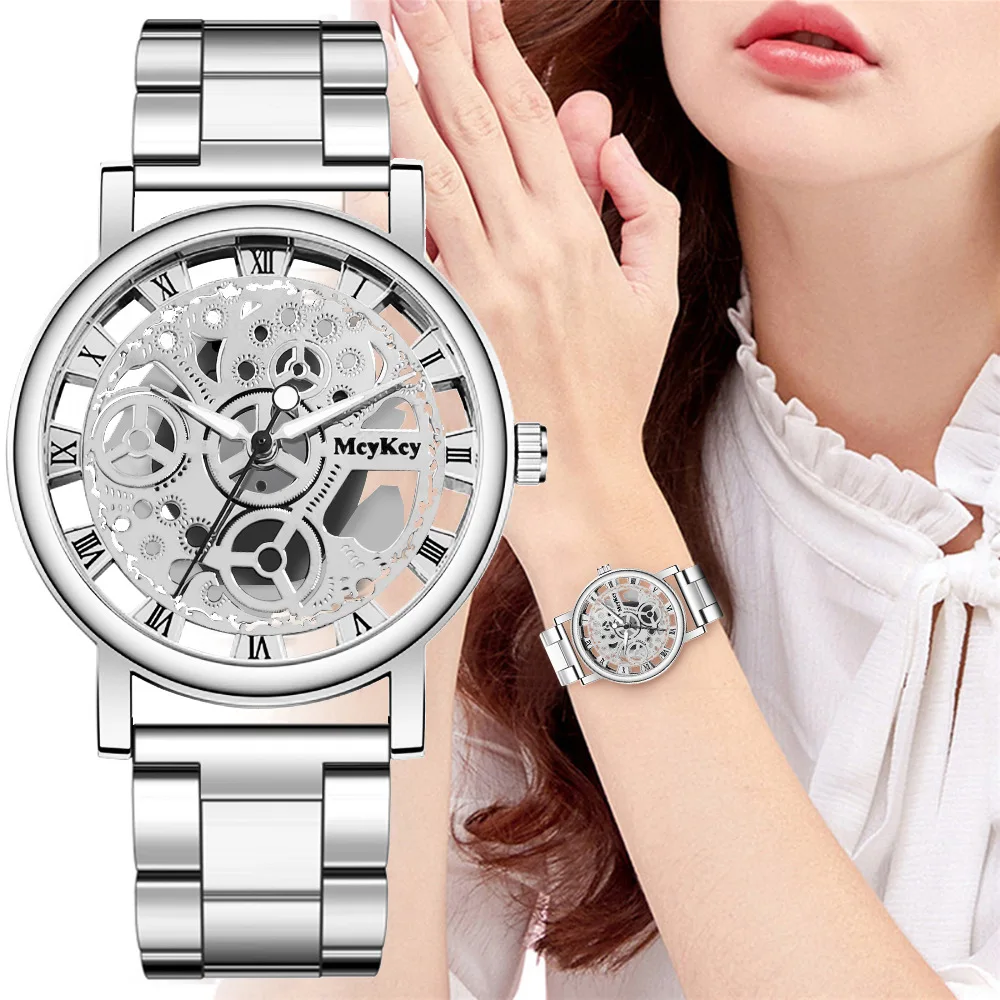 2024 New Fashion Luxury Women Hollow Faux Mechanical Watch Ladies Metal Mesh Quartz Wrist Watches For Female Relogio Feminino