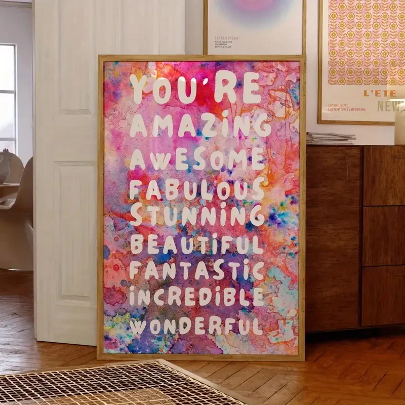 

You're So Great! Retro Poster, Pink and Orange Murals in 1970s Style, Girl Dormitory Decoration, Room Home Decoration