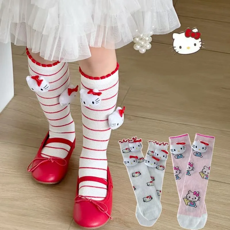 

Sanrio Girl Hello Kitty Kids Knee Long Socks Kawaii Anime Children Breathable Middle Tube Mesh Socks Summer Party Birthday Gift