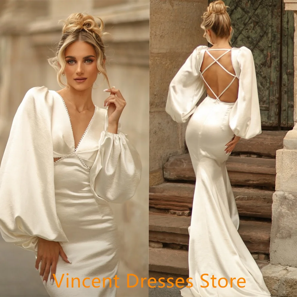 맞춤형 클래식 화이트 새틴 홈 커밍 드레스 우아한 v 넥 캡 슬리브 플레어 슬리브 머메이드 레이스 업 백 댄스 파티 드레스